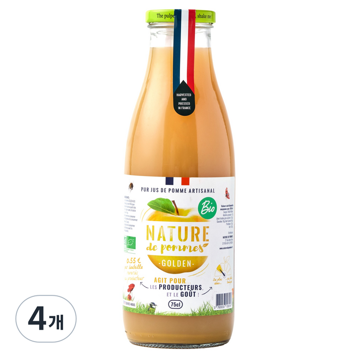 네이쳐 유기농 골든 착즙 사과주스, 4개, 750ml