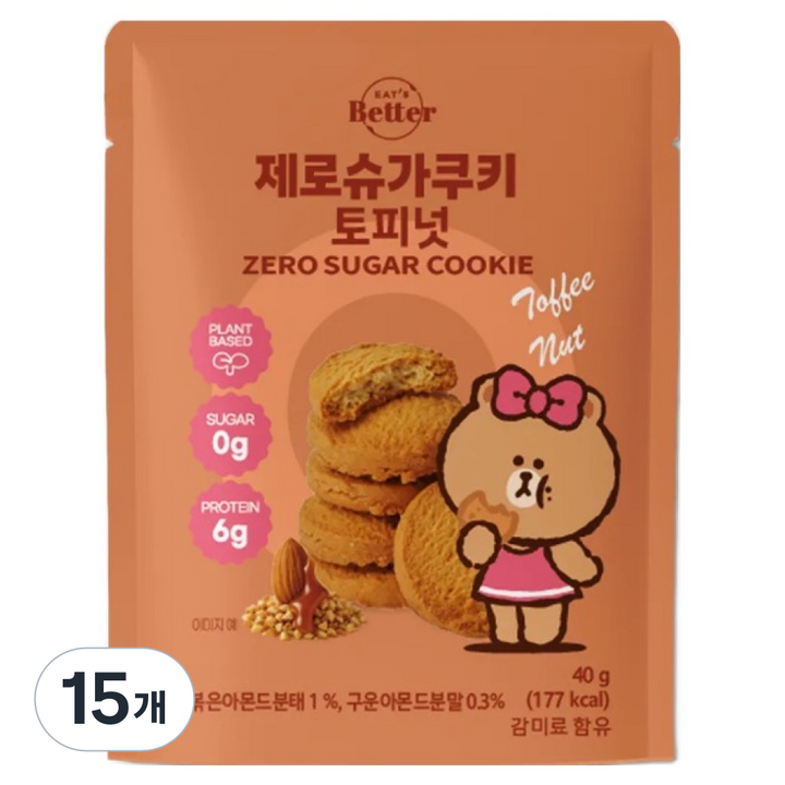 잇츠베러 제로슈가쿠키 토피넛, 40g, 15개