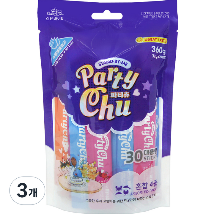 STANDBYME 고양이 파티츄 혼합 간식 30p, 혼합4종, 360g, 3개