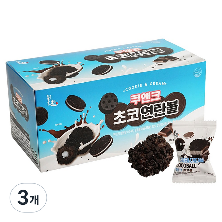 쿠앤크 초코 연탄볼 30p, 3개, 210g