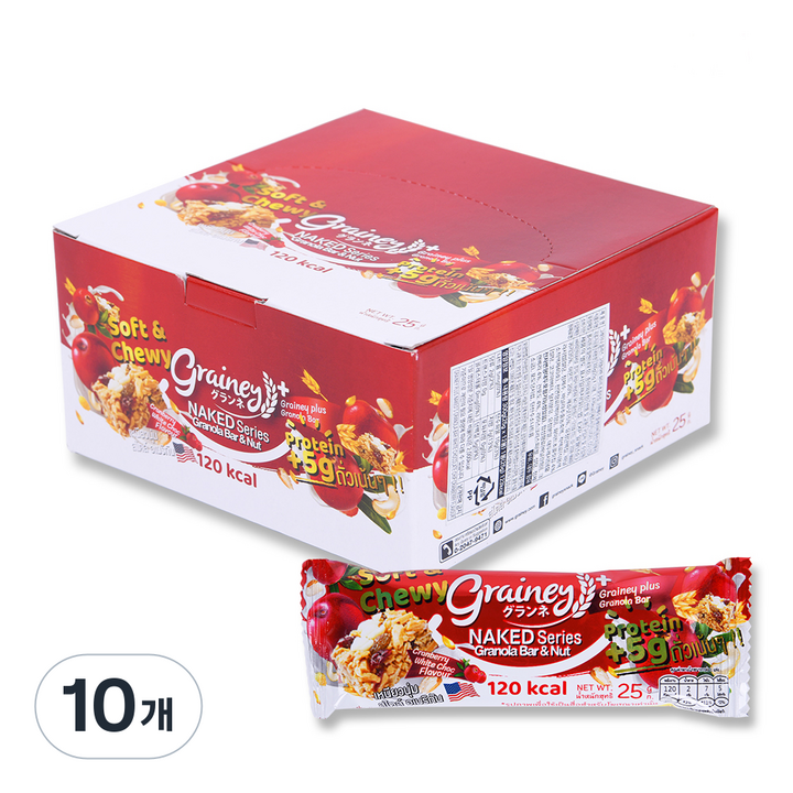 그레이니 플러스 그래놀라바 화이트초콜릿칩 크랜베리 12p, 300g, 10개