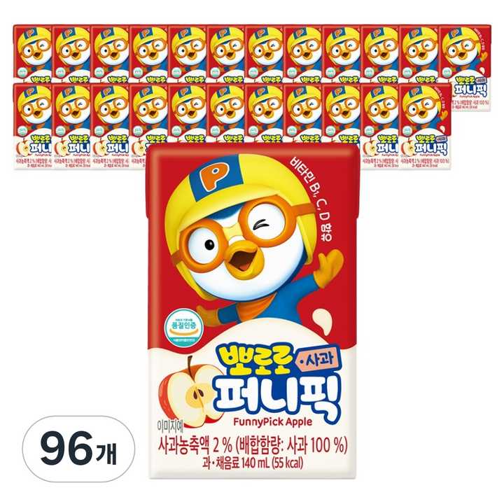 아이코닉스 뽀로로 퍼니픽 사과 주스, 96개, 140ml