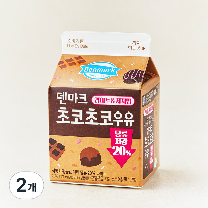 덴마크 초코초코 저지방 우유, 2개, 300ml