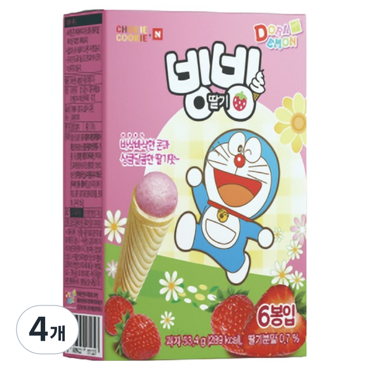 바스락 아이스콘 스낵 딸기, 53.4g, 4개
