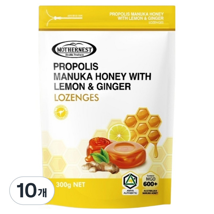 마더네스트 프로폴리스 마누카허니 위드 레몬진저 로젠지스, 10개, 300g