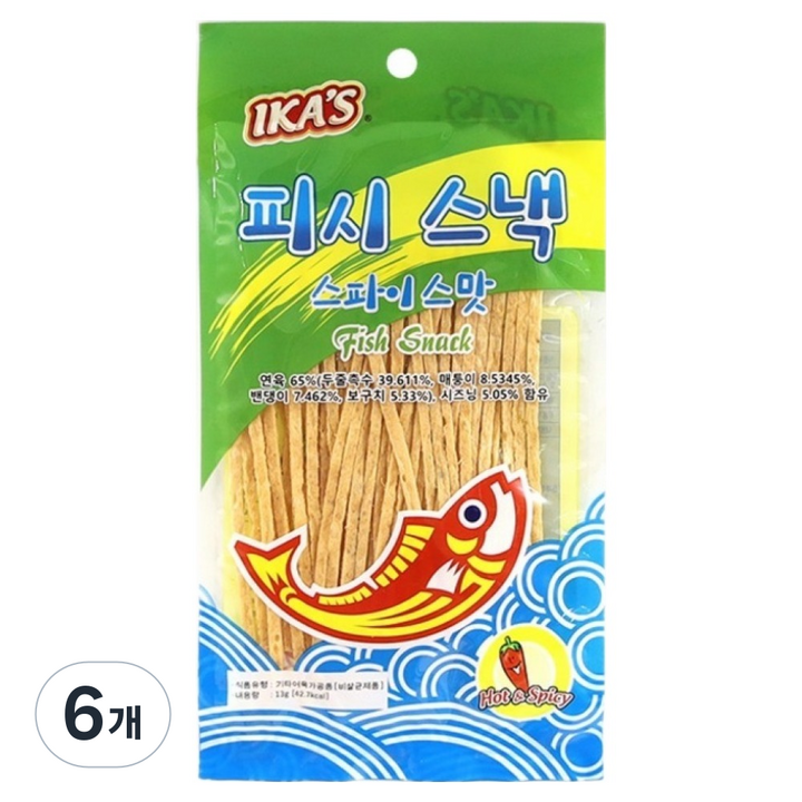 이카스 피시스낵 스파이스맛, 6개, 13g