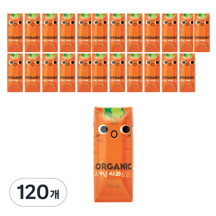 롯데칠성음료 오가닉 유기농 사과 당근 주스, 125ml, 120개