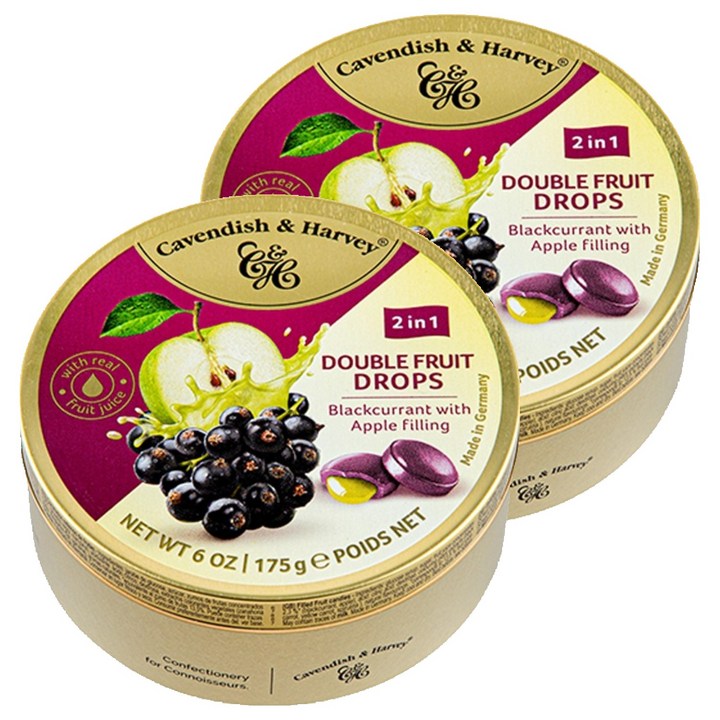 캐빈디쉬앤하비 더블프룻 블랙커런트맛 캔디 사과맛필링, 175g, 2개