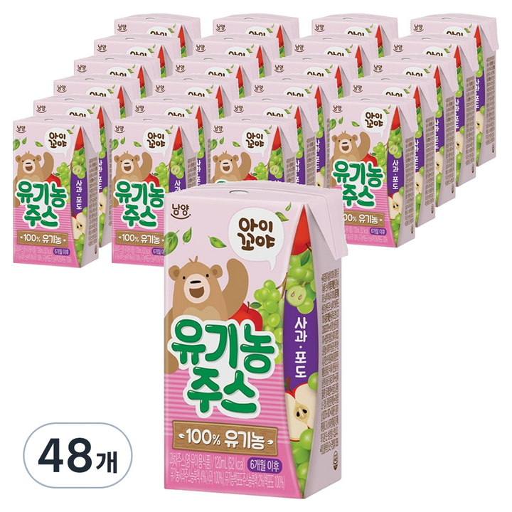 아이꼬야 유기농 주스 사과포도, 120ml, 48개