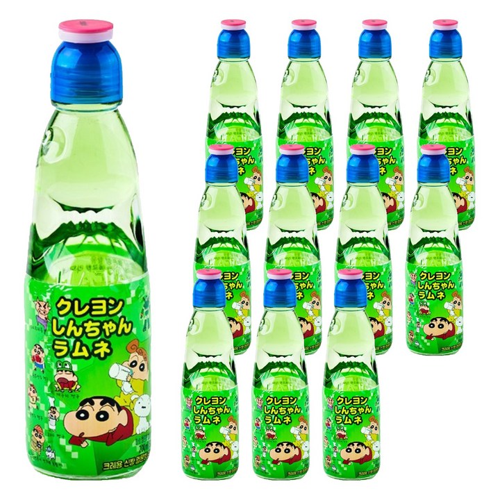 하타라무네 크레용 신짱 라무네 탄산음료 멜론맛, 200ml, 12개