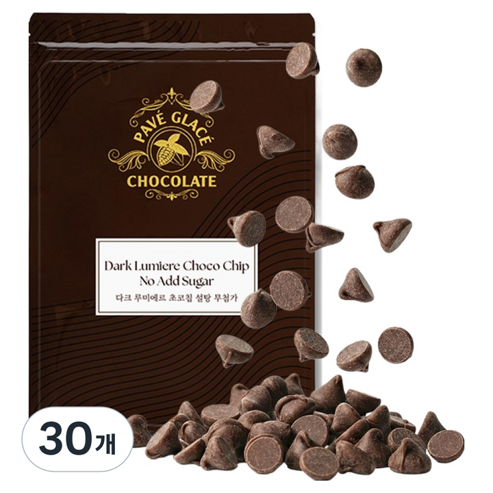 파베글라스 설탕무첨가 다크 루미에르 초코칩, 100g, 30개