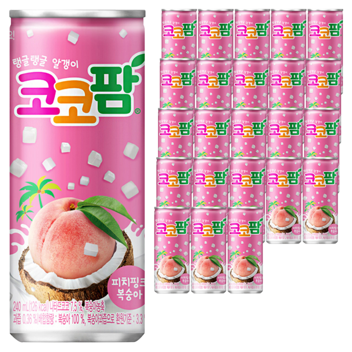코코팜 피치핑크 복숭아, 240ml, 24개
