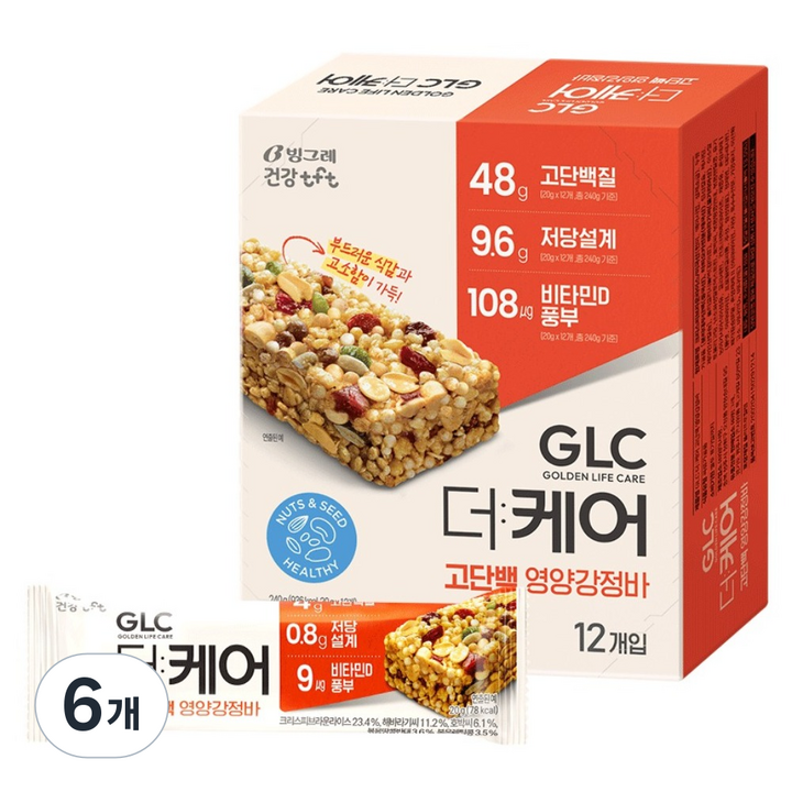 티에프티 GLC 더케어 고단백 영양강정바 12p, 240g, 6개