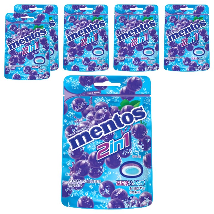 멘토스 2in1 그레이프소다향 캔디, 45g, 6개
