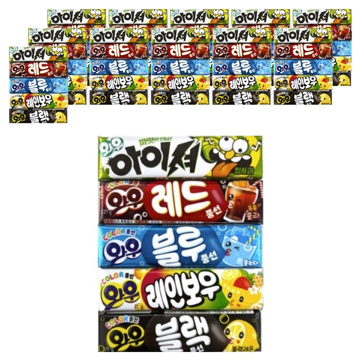 오리온 와우 톡톡콜라 21g + 쿨소다 21g + 아이셔 청사과 21g + 블랙레몬 21g + 레인보우 21g 세트, 105g, 12세트