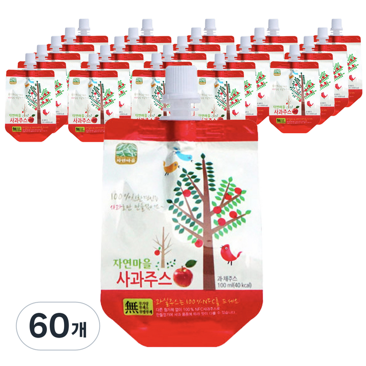 자연마을 착즙 사과주스, 100ml, 60개