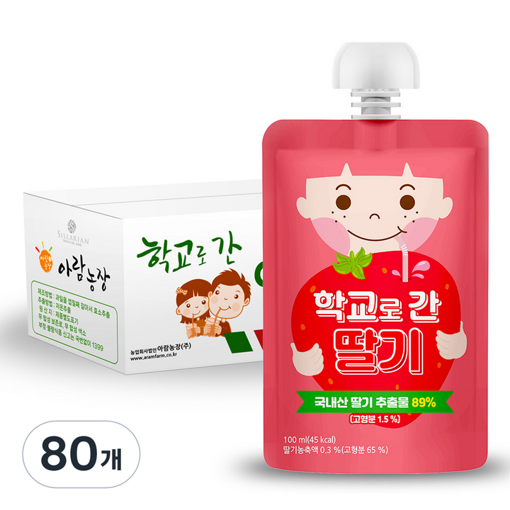 아람농장 학교로 간 주스, 100ml, 80개, 딸기