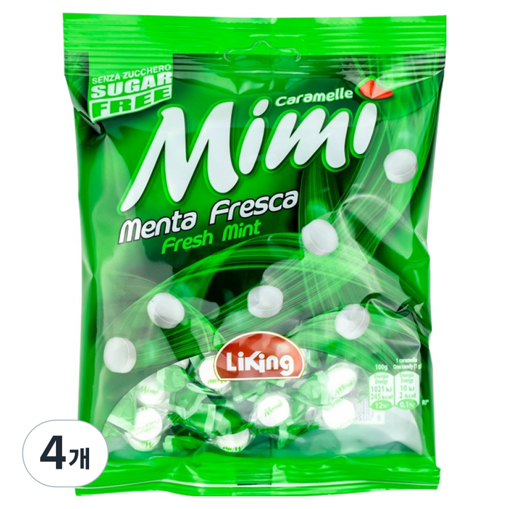 라이킹 미미 슈가프리 프레시 민트 캔디, 50g, 4개