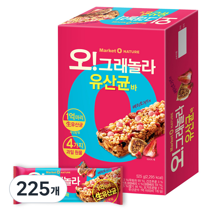 마켓오네이처 오 그래놀라 유산균바, 35g, 225개