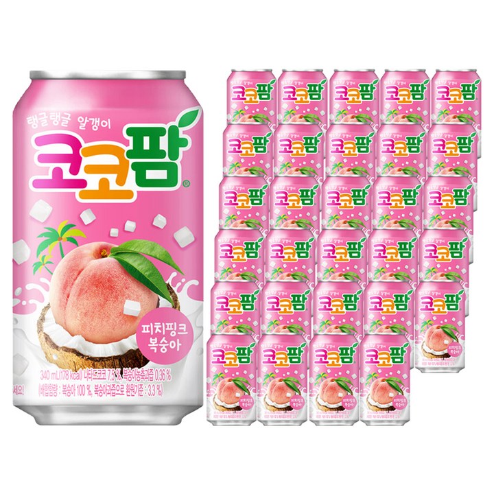 해태htb 코코팜 피치핑크 복숭아, 340ml, 48개