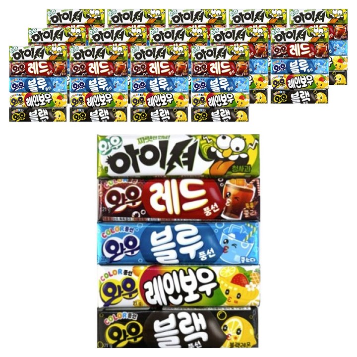 오리온 와우 톡톡콜라 21g + 쿨소다 21g + 아이셔 청사과 21g + 블랙레몬 21g + 레인보우 21g 세트, 105g, 15세트