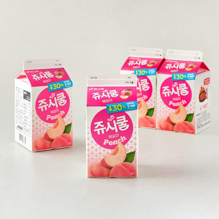 빙그레 쥬시쿨 복숭아, 4개, 450ml