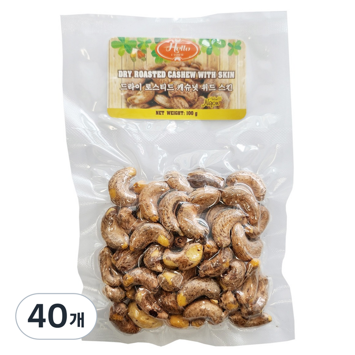 헬로캐슈 솔티드 구운 캐슈넛 위드 스킨, 100g, 40개