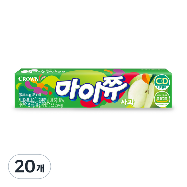 크라운 마이쮸 사과 츄잉캔디, 44g, 20개