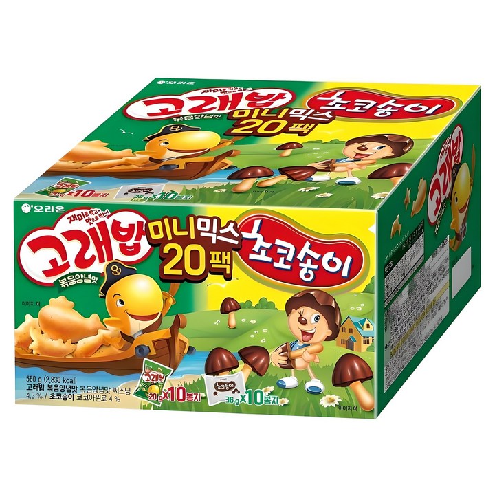 오리온 고래밥 초코송이 미니믹스 과자세트, 고래밥 볶음 양념맛 10p + 초코송이 10p, 1세트