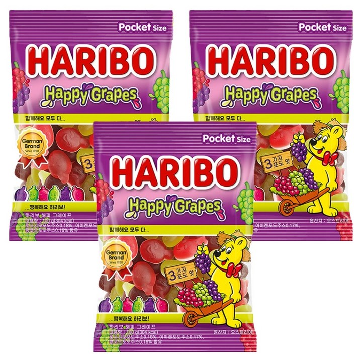 하리보 해피 그레이프 젤리, 100g, 3개