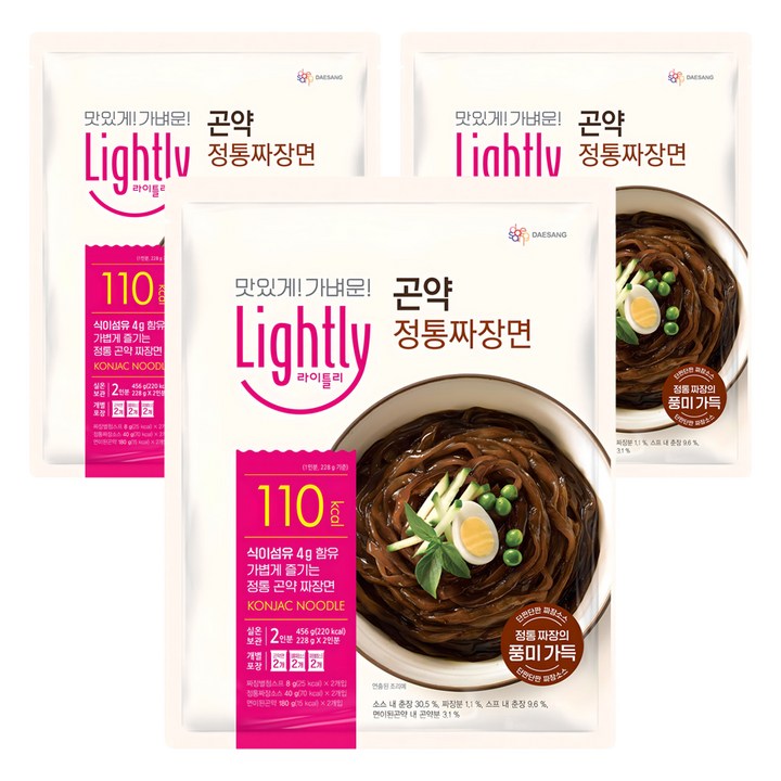 라이틀리 곤약 정통짜장면 2인분, 456g, 3개