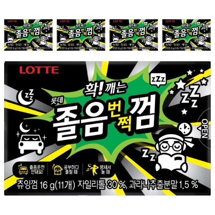 롯데웰푸드 졸음번쩍껌 코팅 오리지날, 16g, 5개