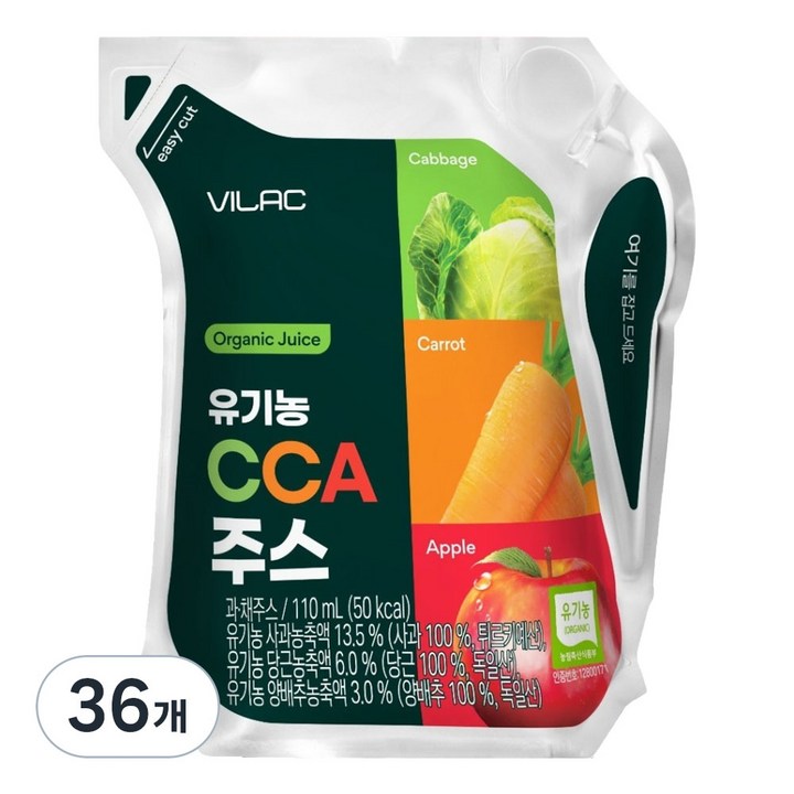 비락 유기농 CCA 주스, 36개, 110ml