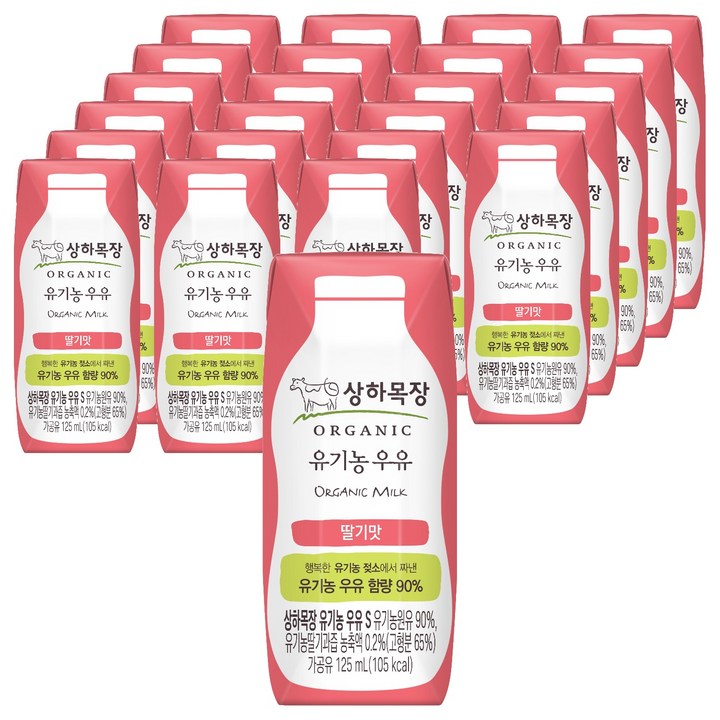 상하목장 유기농 멸균우유 딸기맛, 125ml, 24개