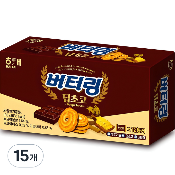 해태제과 버터링 딥초코 12p, 103g, 15개