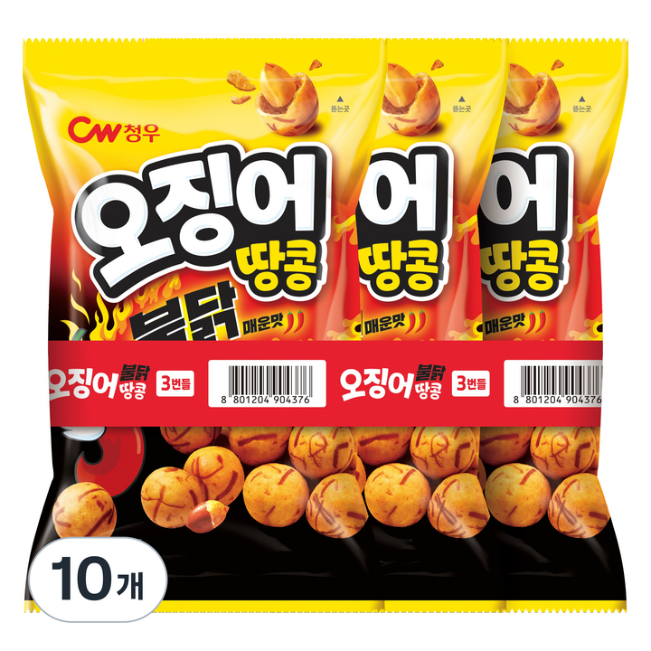 청우식품 오징어땅콩 불닭맛 3p, 270g, 10개