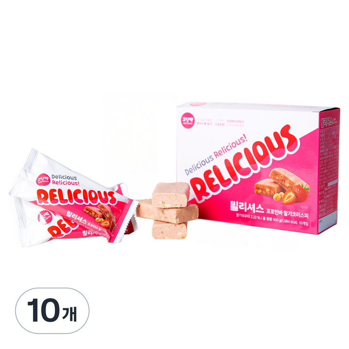 릴리셔스 프로틴바 딸기크리스피 10p, 450g, 10개