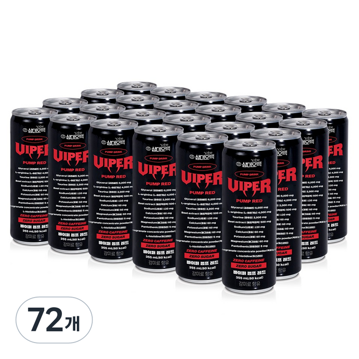 삼대오백 바이퍼 펌프 레드 ZERO 탄산음료, 72개, 355ml