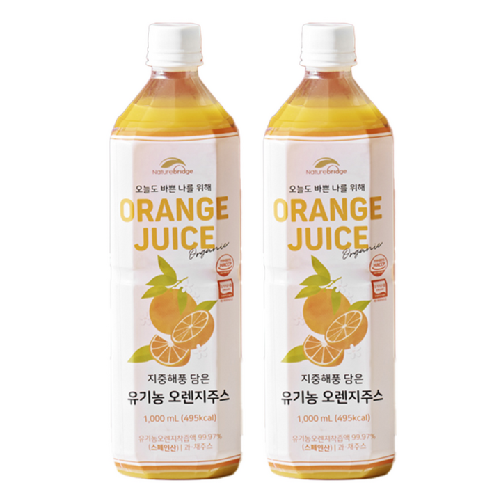 네이쳐브릿지 지중해풍 담은 유기농 오렌지주스, 1L, 2개