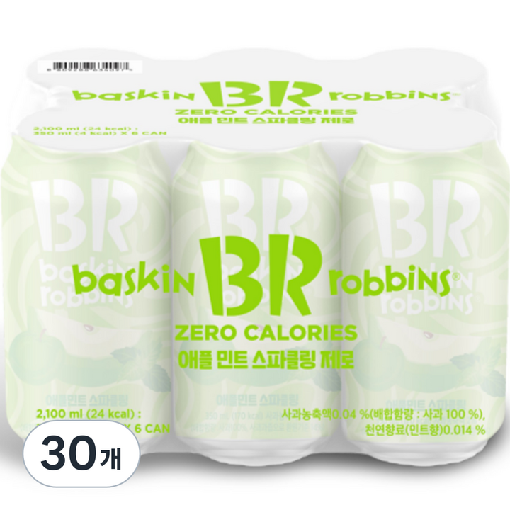 배스킨라빈스 애플 민트 제로 탄산, 350ml, 30개