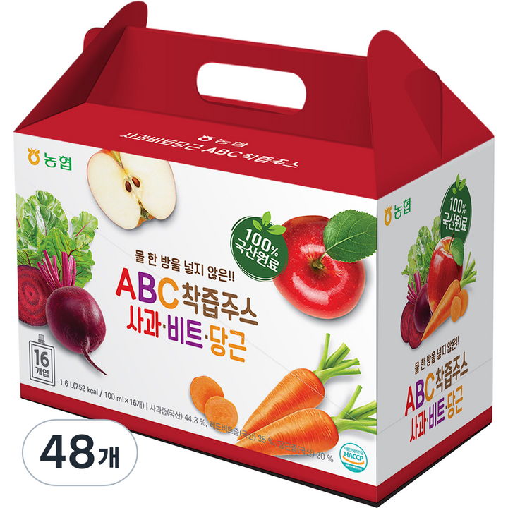 농협 ABC 착즙주스, 100ml, 48개