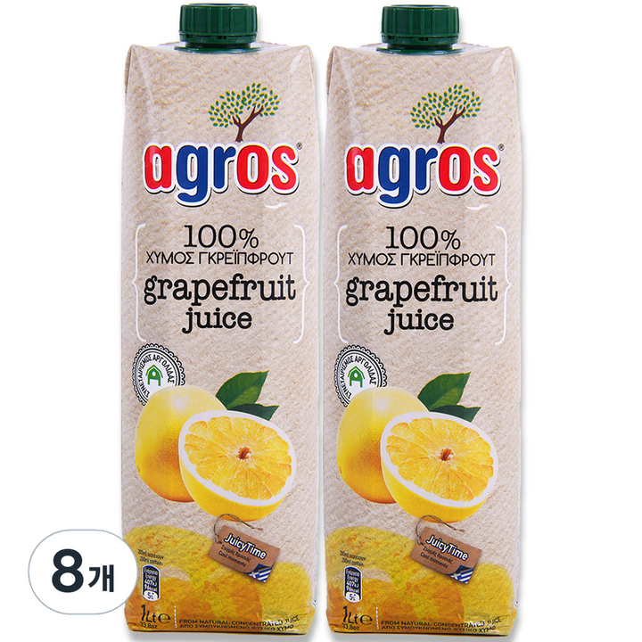 아그로스 100% 자몽주스, 8개, 1L