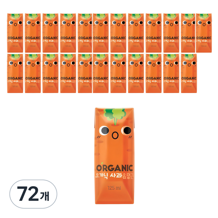 롯데칠성음료 오가닉 유기농 사과 당근 주스, 125ml, 72개