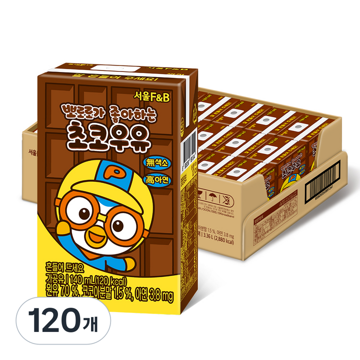 서울에프엔비 유아용 뽀로로가 좋아하는 초코우유, 초코 맛, 140ml, 120개