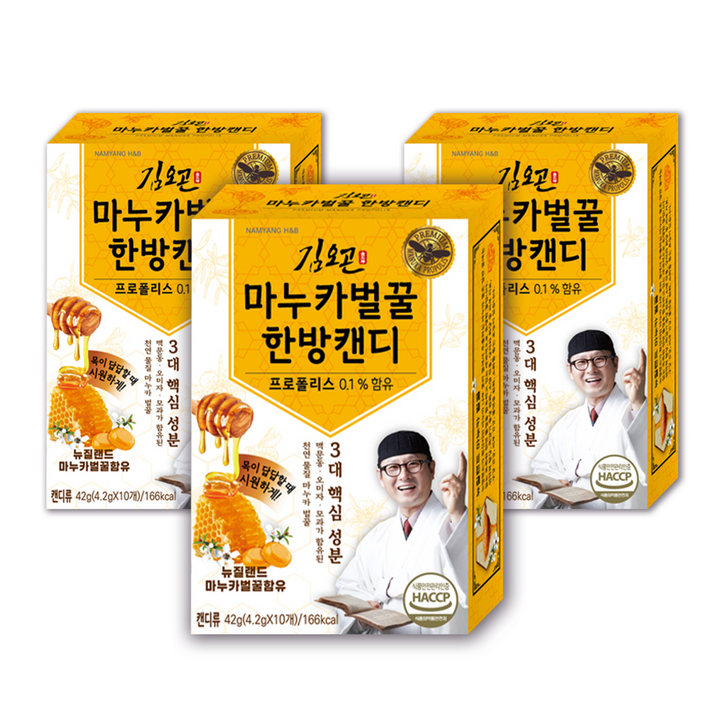 김오곤 마누카 벌꿀 한방캔디, 42g, 3개