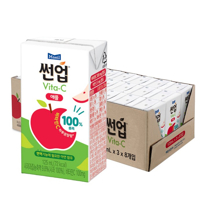 매일유업 썬업 Vita C 애플 주스, 125ml, 24개