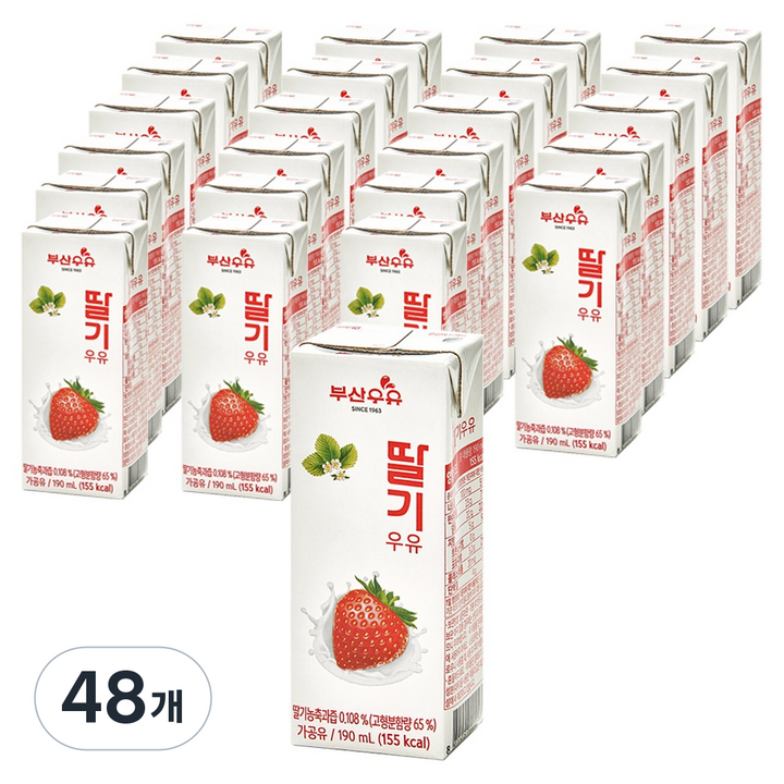 부산우유 멸균딸기우유, 190ml, 48개