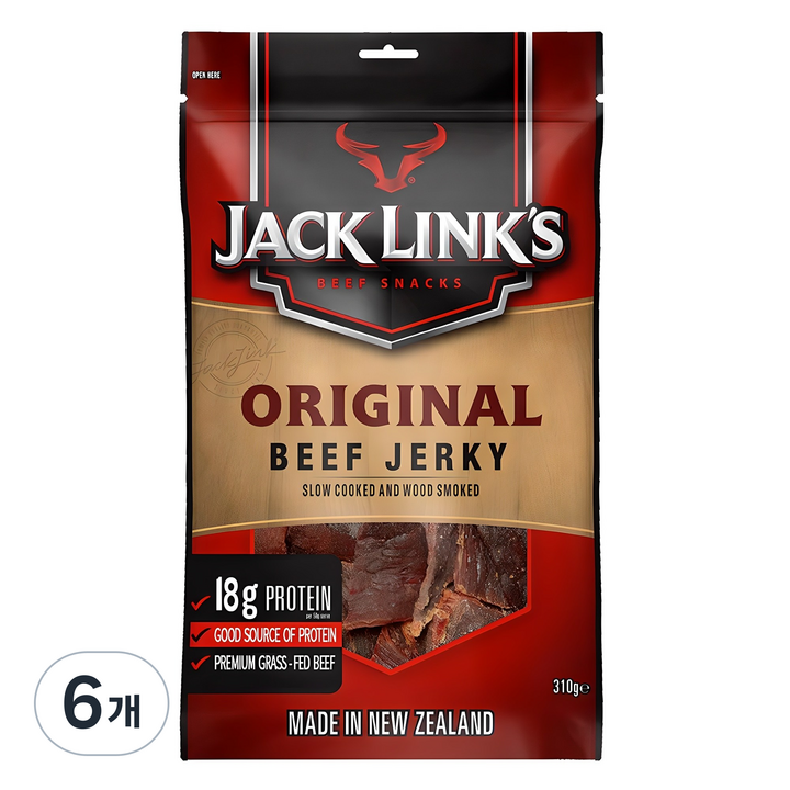 잭링크스 비프 져키 오리지널 육포, 310g, 6개