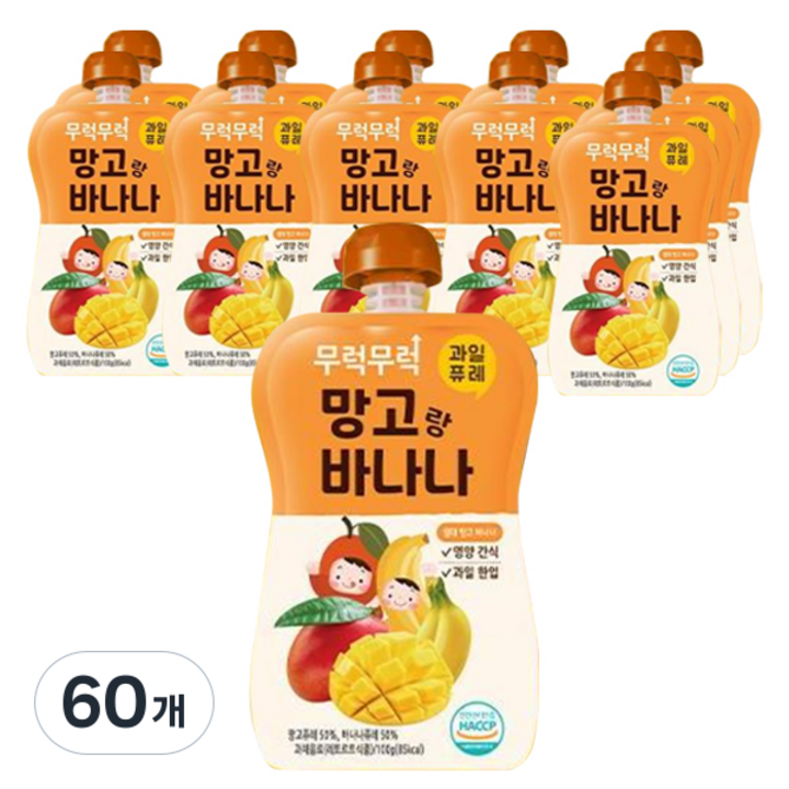 이유케어스 유아용 무럭무럭 과일 퓨레, 망고 + 바나나 혼합맛, 60개, 100g