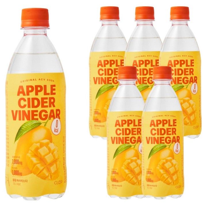 클룹 애사비소다 망고 제로 탄산음료, 6개, 500ml
